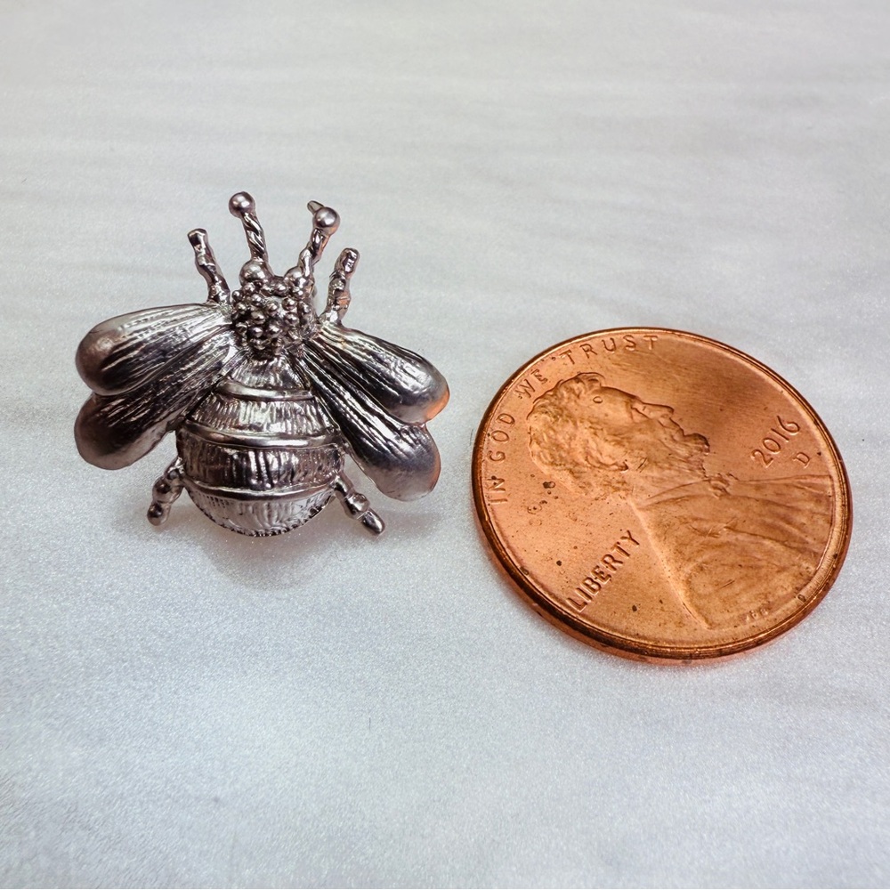 Silvertone Bee Stud Pierced Earrings - image 3